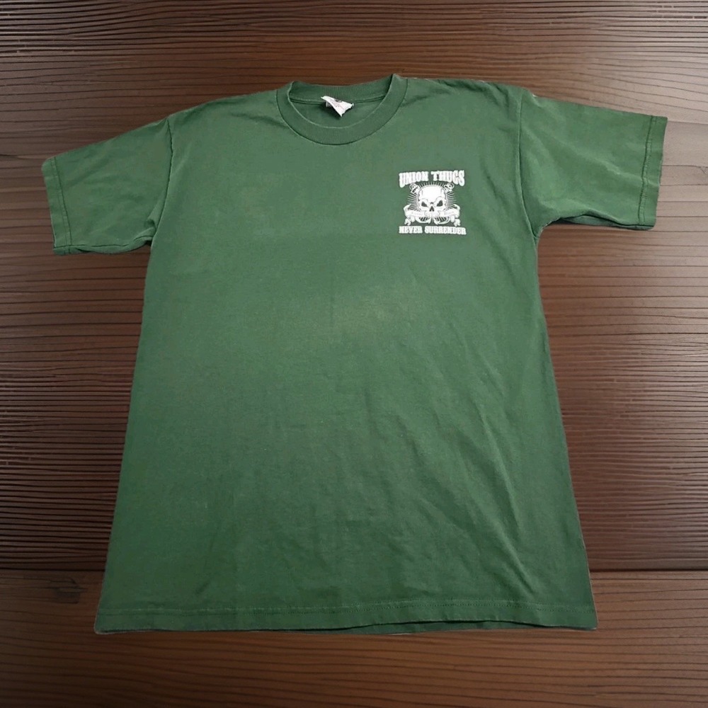 Vtg T shirt UNION MADE In USA Green Skull Never Surrender Union Thugs Promo RARE